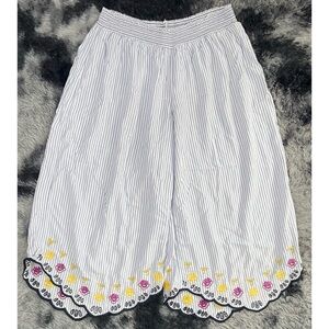 Anthropologie Saturday Sunday Floral Embroidered Striped Pants